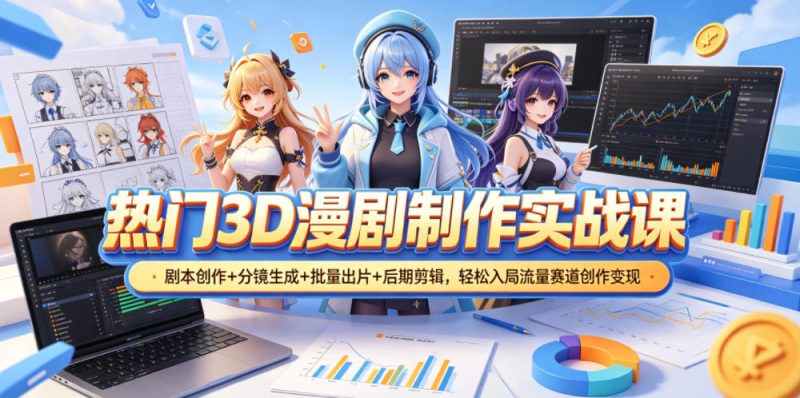 热门3D漫剧制作实战课，剧本创作+分镜生成+批量出片+后期剪辑，轻松入局流量赛道创作变现-大伟资源网