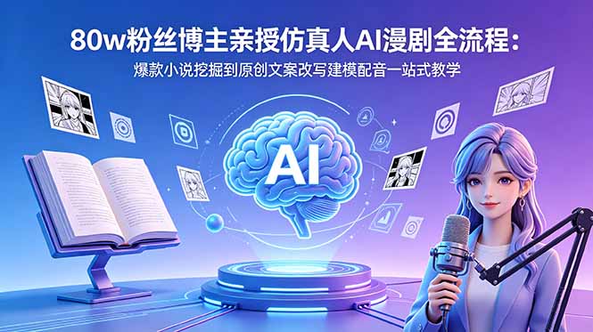 80w粉丝博主亲授仿真人AI漫剧全流程：爆款小说挖掘到原创文案改写建模配音一站式教学-大伟资源网