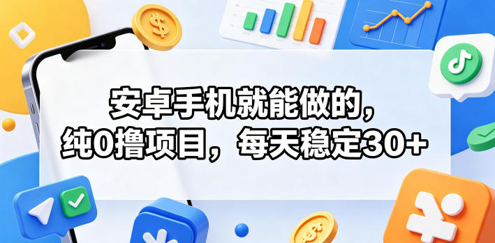安卓手机就能做的，纯0撸项目，每天稳定30+-大伟资源网