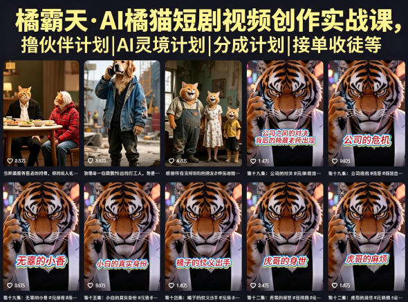 橘霸天·AI橘猫短剧视频创作实战课，撸伙伴计划|AI灵境计划|分成计划|接单收徒等-大伟资源网