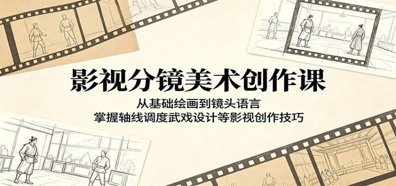 影视分镜美术创作课：从基础绘画到镜头语言，掌握轴线调度武戏设计等影视创作技巧-大伟资源网
