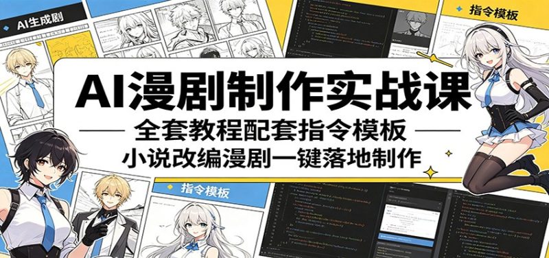 AI漫剧制作实战课：全套教程配套指令模板，小说改编漫剧一键落地制作-大伟资源网