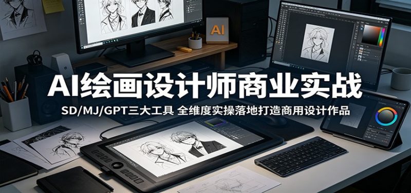 AI绘画设计师商业实战:SD/MJ/GPT三大工具,全维度实操落地打造商用设计作品-大伟资源网
