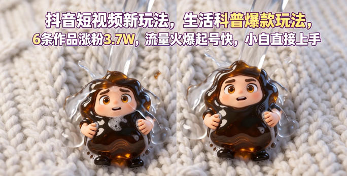 抖音短视频新玩法生活科普爆款玩法，6条作品涨粉3.7W，流量火爆起号快，小白直接上手操作，可撸创作者伙伴计划-大伟资源网