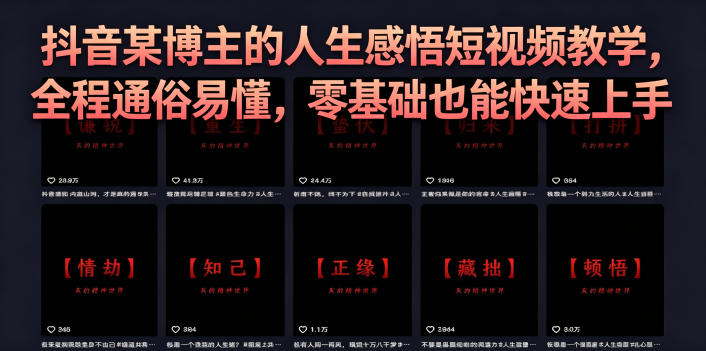 抖音某博主的灰太狼人生感悟短视频教学，全程通俗易懂，零基础也能快速上手-大伟资源网