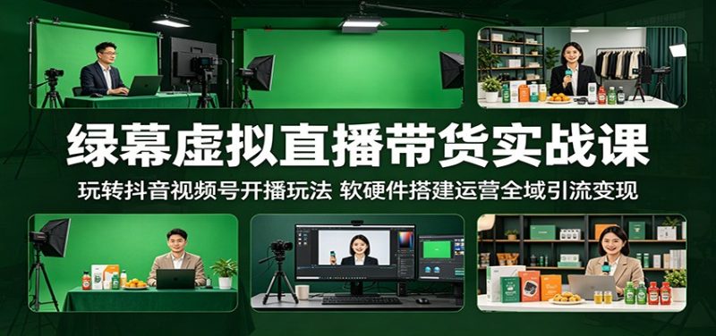 绿幕虚拟直播带货实战课：玩转抖音视频号开播玩法，软硬件搭建运营全域引流变现-大伟资源网
