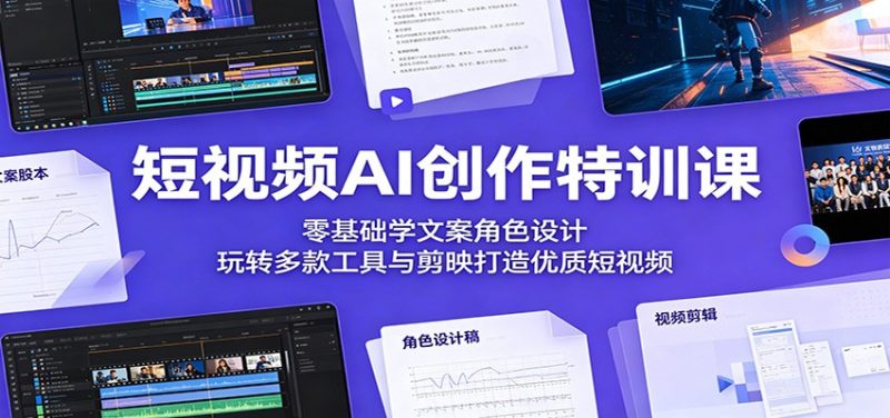 短视频AI创作特训课：零基础学文案角色设计，玩转多款工具与剪映打造优质短视频-大伟资源网