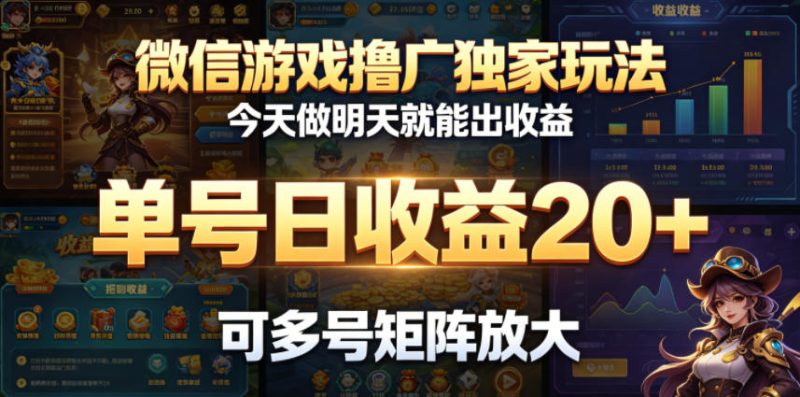 微信游戏撸广独家玩法，今天做明天就能出收益，单号日收益20+，可多号矩阵放大-大伟资源网