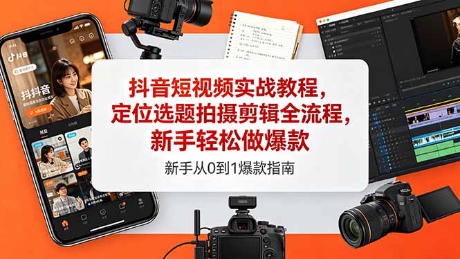 抖音短视频实战教程，定位选题拍摄剪辑全流程，新手轻松做爆款-大伟资源网