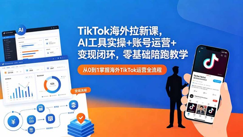 TikTok海外拉新课，AI工具实操+账号运营+变现闭环，零基础陪跑教学-大伟资源网