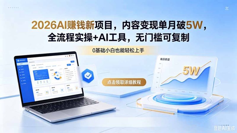 2026AI赚钱新项目，内容变现单月破5W，全流程实操+AI工具，无门槛可复制-大伟资源网