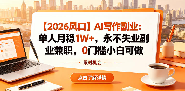 【2026风口】AI写作副业：单人月稳1W+，永不失业副业兼职，0门槛小白可做【揭秘】-大伟资源网