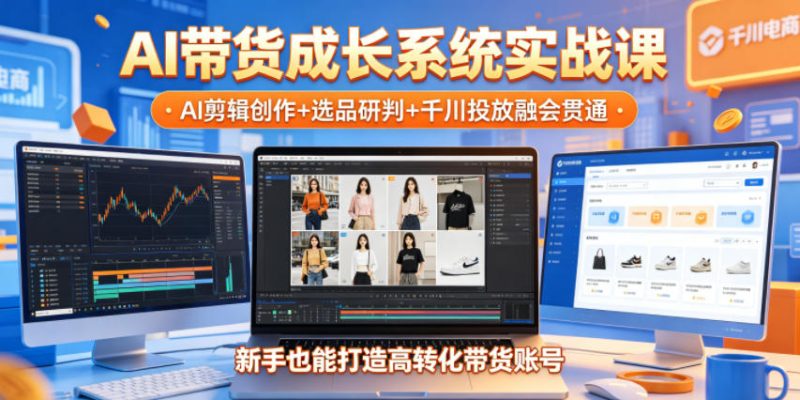 AI带货成长系统实战课，AI剪辑创作+选品研判+千川投放融会贯通，新手也能打造高转化带货账号(更新2026年)-大伟资源网