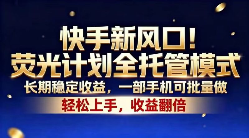 快手新风口！荧光计划全托管模式，长期稳定收益，一部手机可批量做-大伟资源网