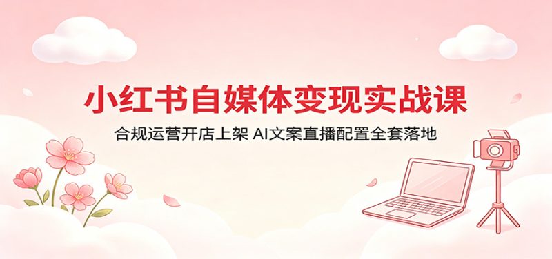小红书自媒体变现实战课：合规运营开店上架，AI文案直播配置全套落地-大伟资源网