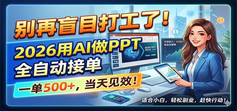 别再盲目打工了！2026用AI做PPT全自动接单，一单5张+，当天见效！-大伟资源网