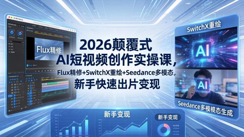 2026颠覆式 AI短视频创作课-5月更新，Flux精修+SwitchX重绘+Seedance多模态，新手快速出片变现-大伟资源网