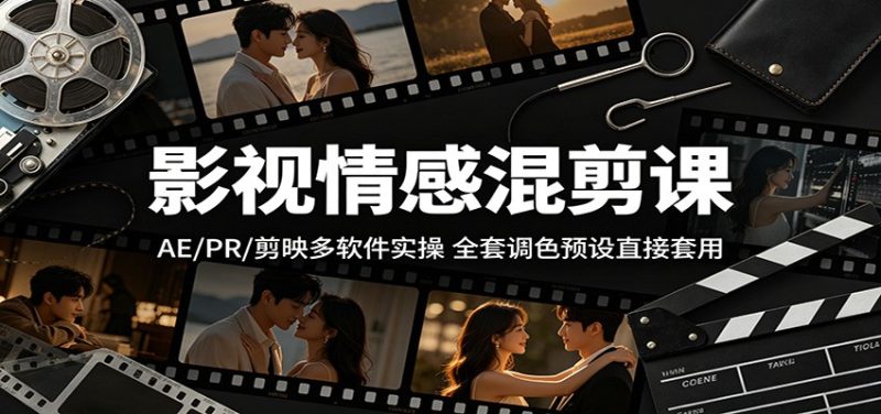 影视情感混剪课：AE/PR/剪映多软件实操，全套调色预设直接套用-大伟资源网