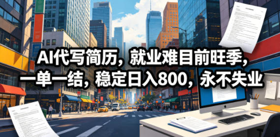 AI代写简历，就业难目前旺季，一单一结，稳定日入800，永不失业-大伟资源网