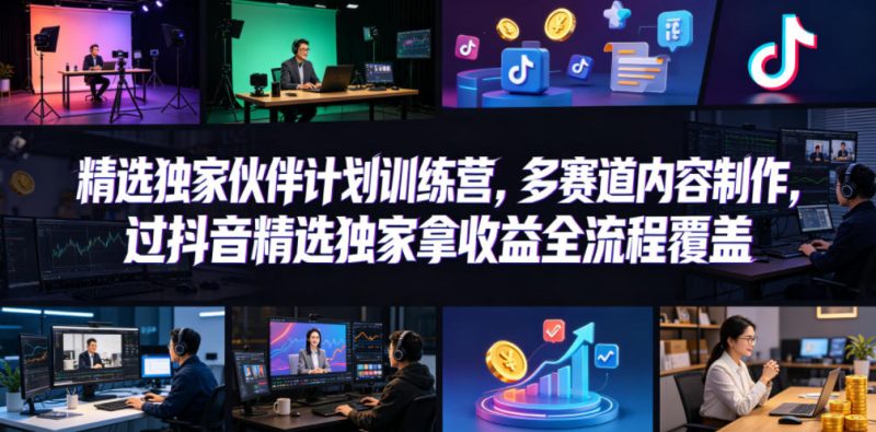 小豁食堂精选独家伙伴计划训练营，多赛道内容制作，过抖音精选独家拿收益全流程覆盖-大伟资源网