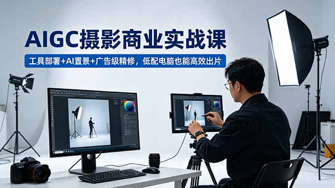 AIGC 摄影商业实战课，工具部署+AI置景+广告级精修，低配电脑也能高效出片-大伟资源网