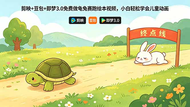 剪映+豆包+即梦3.0免费做龟兔赛跑绘本视频，小白轻松学会儿童动画-大伟资源网