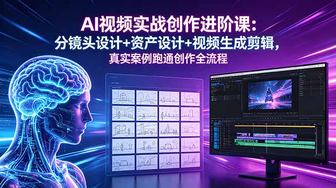 AI视频实战创作进阶课：分镜头设计+资产设计+视频生成剪辑，真实案例跑通创作全流程-大伟资源网
