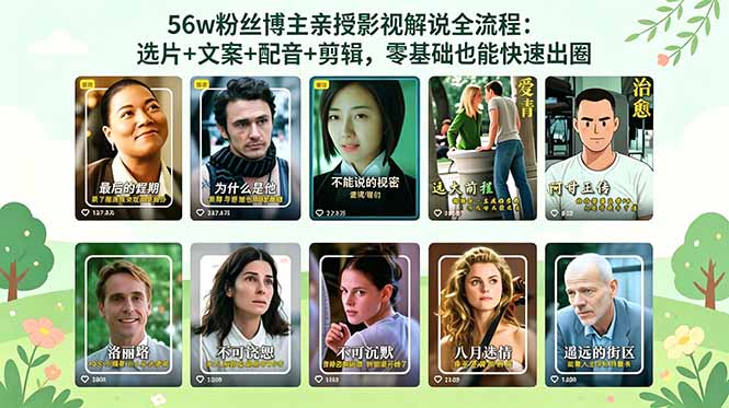 56万粉丝博主亲授影视解说全流程：选片+文案+配音+剪辑，零基础也能快速出圈-大伟资源网