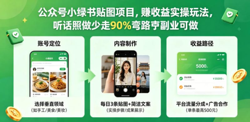 公众号小绿书贴图项目，赚收益实操玩法，听话照听话照少走90%弯路丨副业可做-大伟资源网