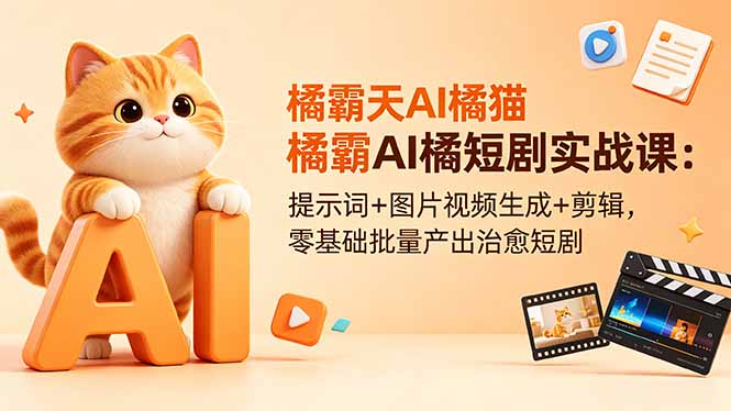 橘霸天AI橘猫短剧实战课：提示词+图片视频生成+剪辑，零基础批量产出治愈短剧-大伟资源网