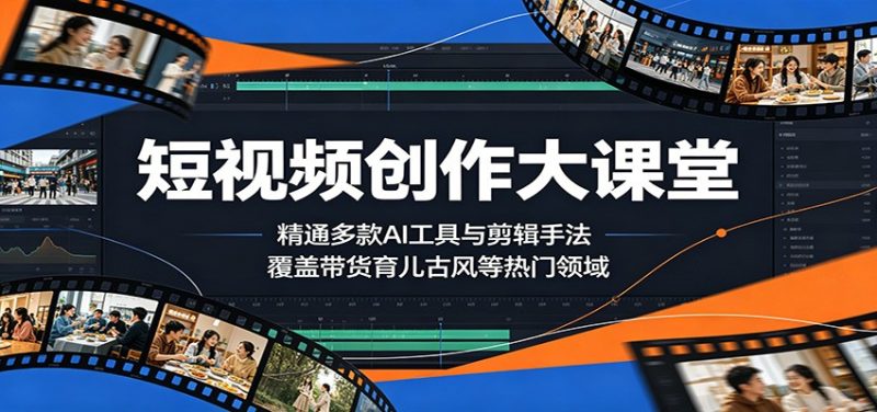 短视频创作大课堂：精通多款AI工具与剪辑手法，覆盖带货、育儿、古风等热门领域-大伟资源网