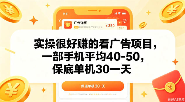 实操很好做的看广告项目，一部手机平均40-50，保底30单机一天【揭秘】-大伟资源网