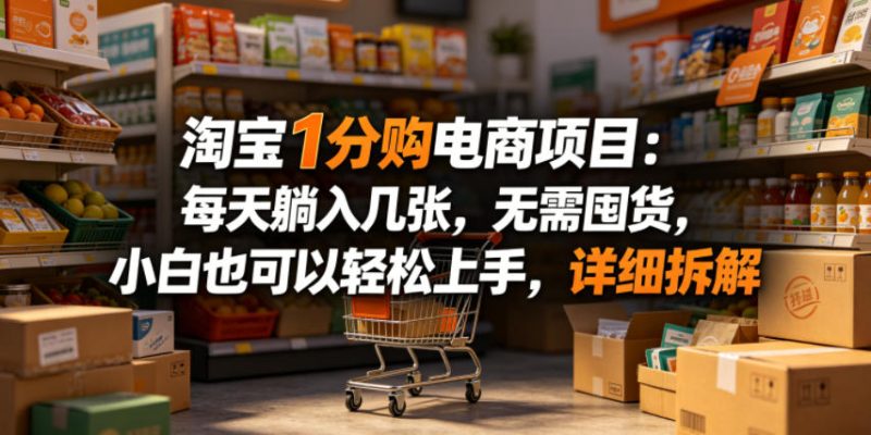 淘宝1分购电商项目：每天躺入几张，无需囤货，小白也可以轻松上手，详细拆解-大伟资源网