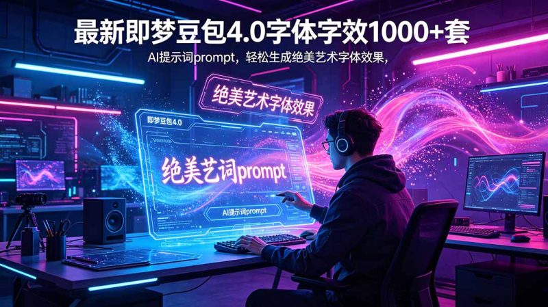 最新即梦豆包4.0字体字效1000+套，AI提示词prompt，轻松生成绝美艺术字体效果-大伟资源网