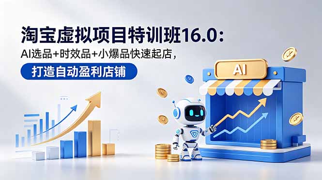淘宝虚拟项目特训班16.0：AI选品+时效品+小爆品快速起店，打造自动盈利店铺-大伟资源网
