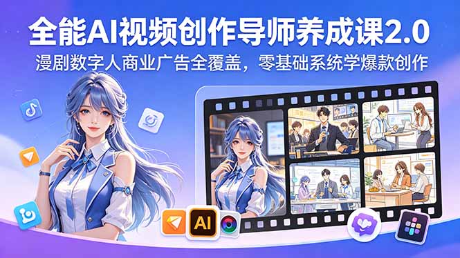全能AI视频创作导师养成课2.0，漫剧数字人商业广告全覆盖，零基础系统学爆款创作-大伟资源网