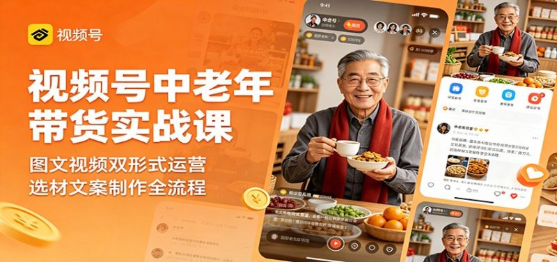 视频号中老年带货实战课:图文视频双形式运营,选材文案制作全流程-大伟资源网