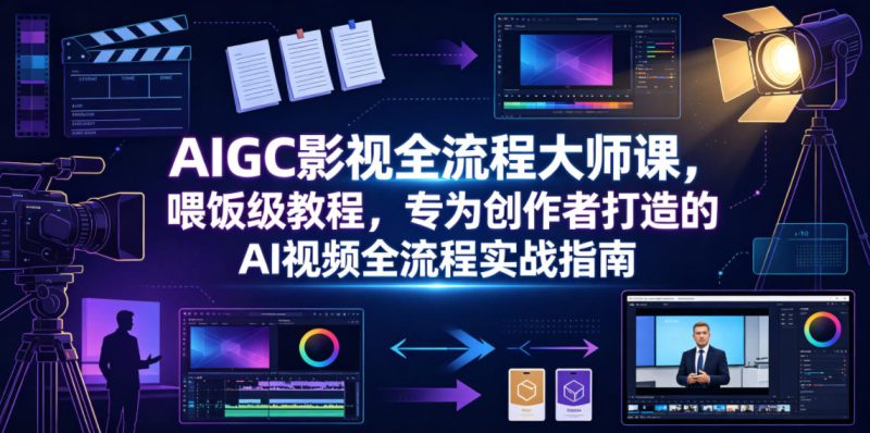 AIGC影视全流程大师课，喂饭级教程，专为创作者打造的AI视频全流程实战指南-大伟资源网