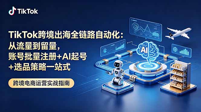 TikTok跨境出海全链路自动化：从流量到留量，账号批量注册+AI起号+选品策略一站式-大伟资源网