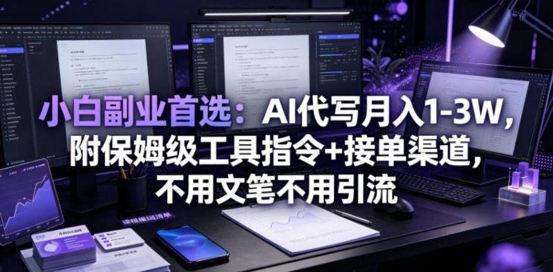 小白副业首选：AI代写月入1-3W，附保姆级工具指令+接单渠道，不用文笔不用引流【揭秘】-大伟资源网