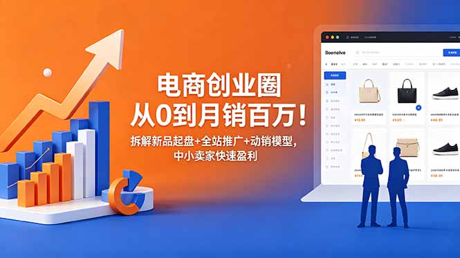 电商创业圈从0到月销百万！拆解新品起盘+全站推广+动销模型，中小卖家快速盈利-大伟资源网