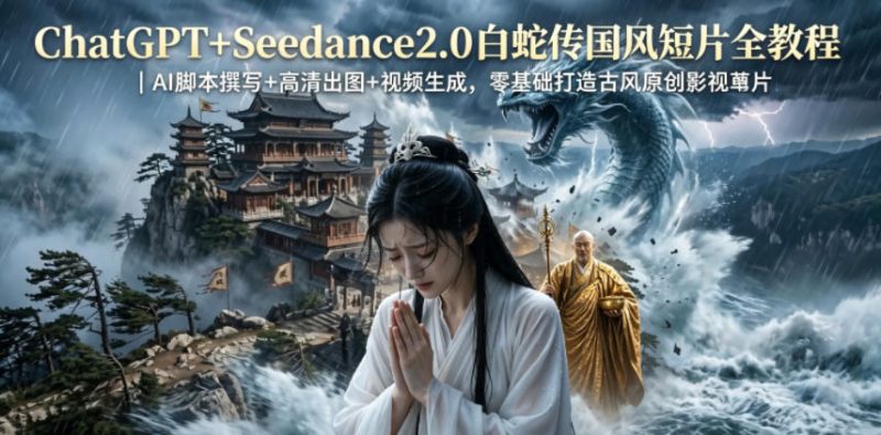 ChatGPT+Seedance2.0白蛇传国风短片全教程｜AI脚本撰写+高清出图+视频生成，零基础打造古风原创影视短片-大伟资源网