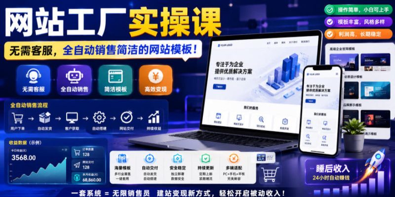 网站工厂实操课，无需客服，网站模板自动赚钱！【原创双语字幕】-大伟资源网