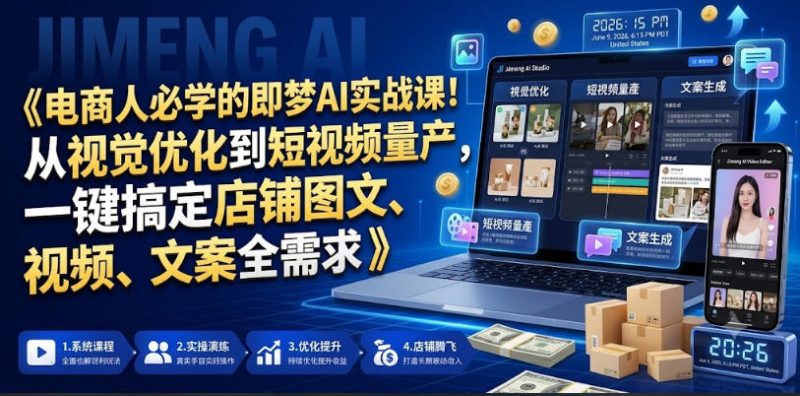 电商人必学的即梦AI实战课！从视觉优化到短视频量产，一键搞定店铺图文、视频、文案全需求-大伟资源网
