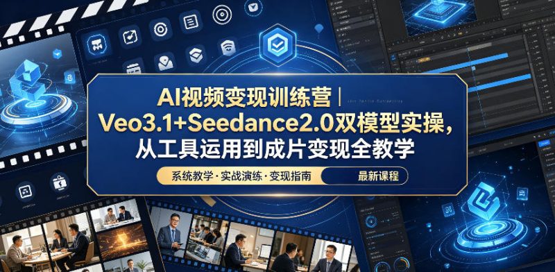 AI视频变现训练营｜Veo3.1+Seedance2.0双模型实操，从工具运用到成片变现全教学-大伟资源网