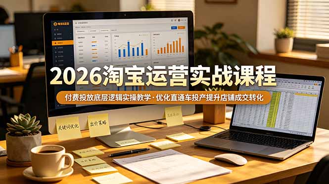 2026 淘宝运营实战课程，付费投放底层逻辑实操教学，优化直通车投产提升店铺成交转化-大伟资源网