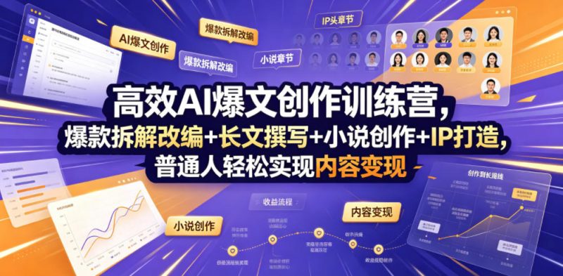 高效AI爆文创作训练营，爆款拆解改编+长文撰写+小说创作+IP打造，普通人轻松实现内容变现-大伟资源网