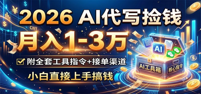 2026 AI代写捡钱，月入1-3万，附全套工具指令+接单渠道，小白直接上手搞钱-大伟资源网