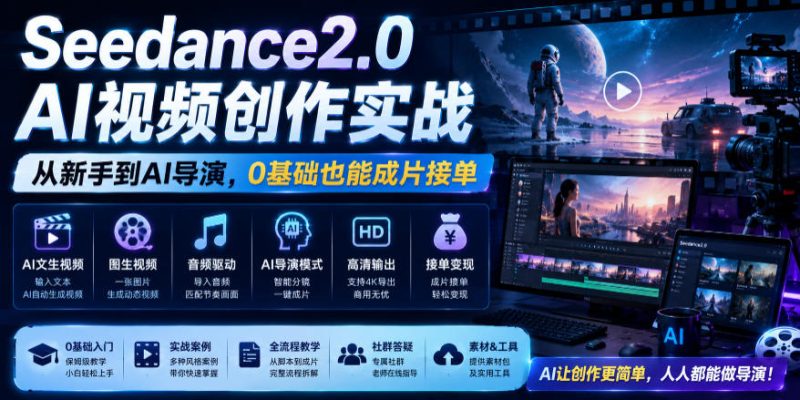 Seedance2.0 AI视频创作实战，从新手到AI导演，0基础也能成片接单变现-大伟资源网