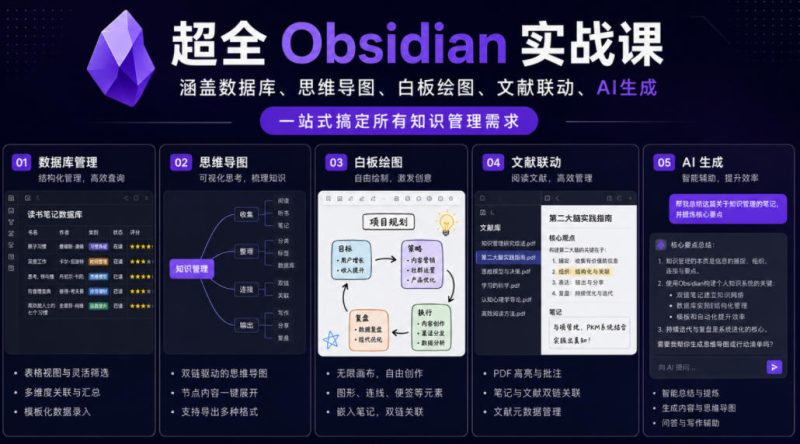 超全Obsidian实战课，涵盖数据库、思维导图、白板绘图、文献联动、AI生成，一站式搞定所有知识管理需求-大伟资源网